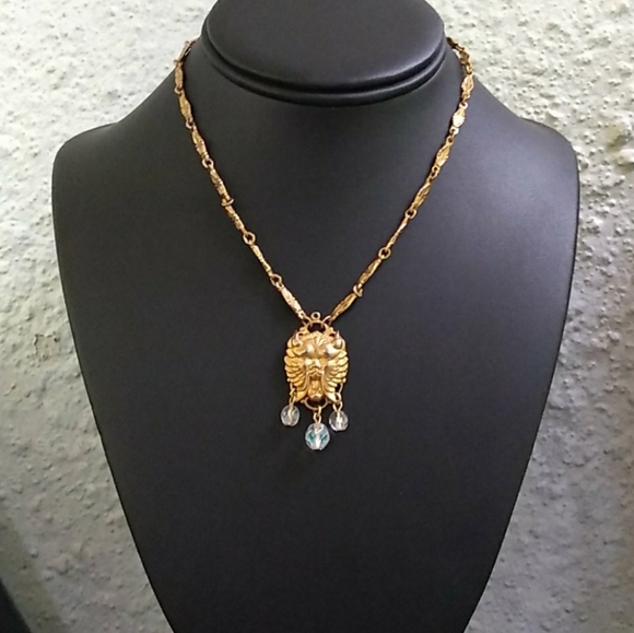 HTF KIRKS FOLLY Mythical Lion Necklace Aurora Borealis Crystal Dangles VINTAGE - Picture 3 of 16